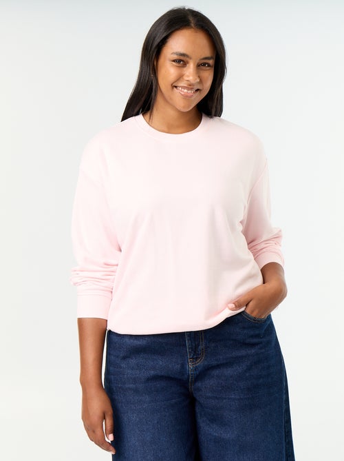 Sudadera lisa de cuello redondo de felpa - Kiabi