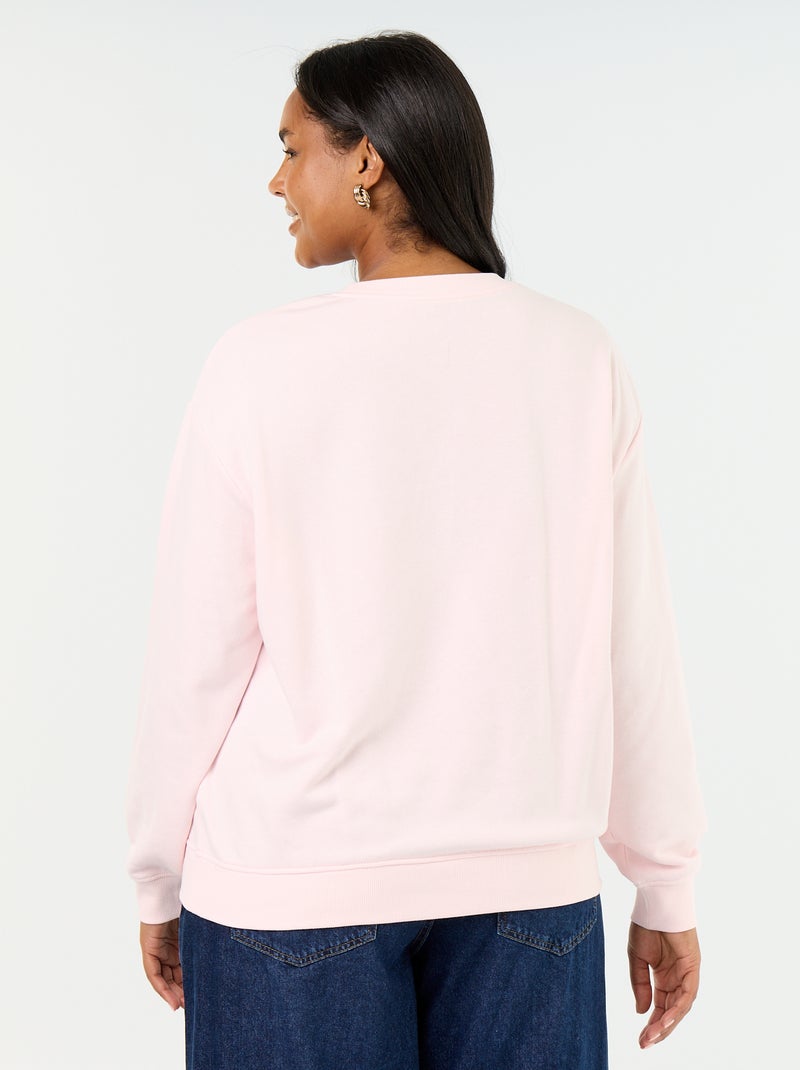 Sudadera lisa de cuello redondo de felpa Rosa - Kiabi