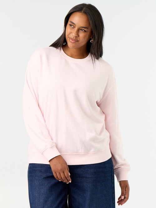 Sudadera lisa de cuello redondo de felpa - Kiabi