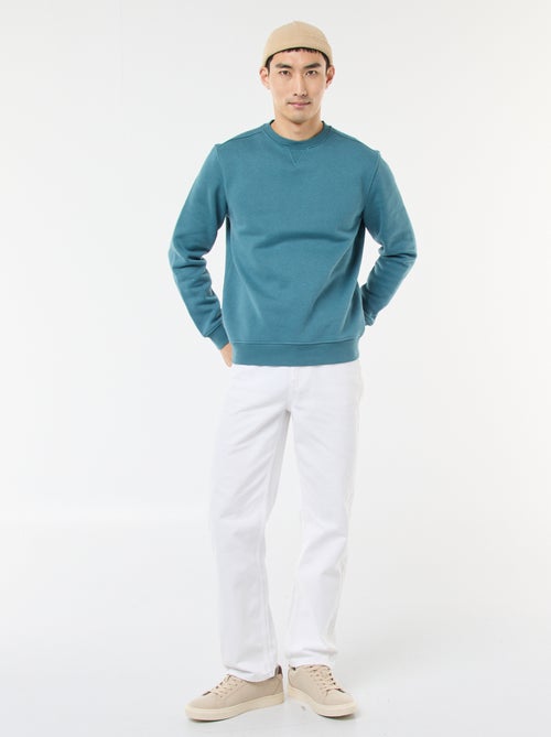 Sudadera lisa de cuello redondo en felpa perchada - Kiabi