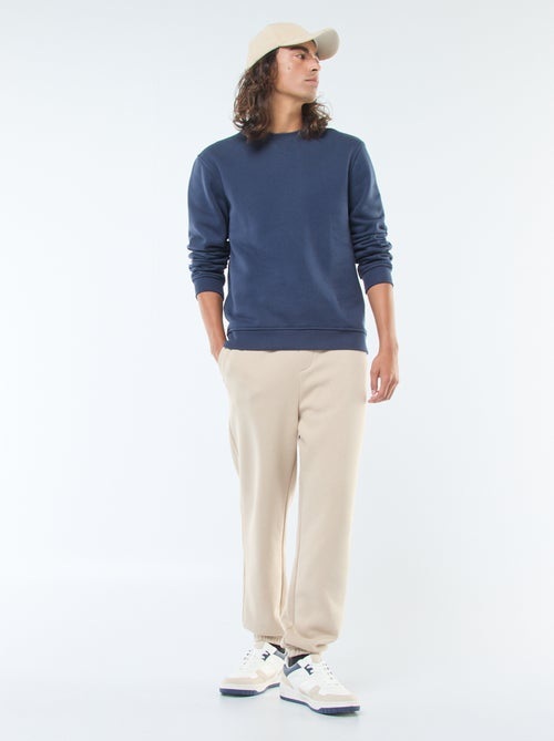 Sudadera lisa de cuello redondo en felpa perchada - Kiabi