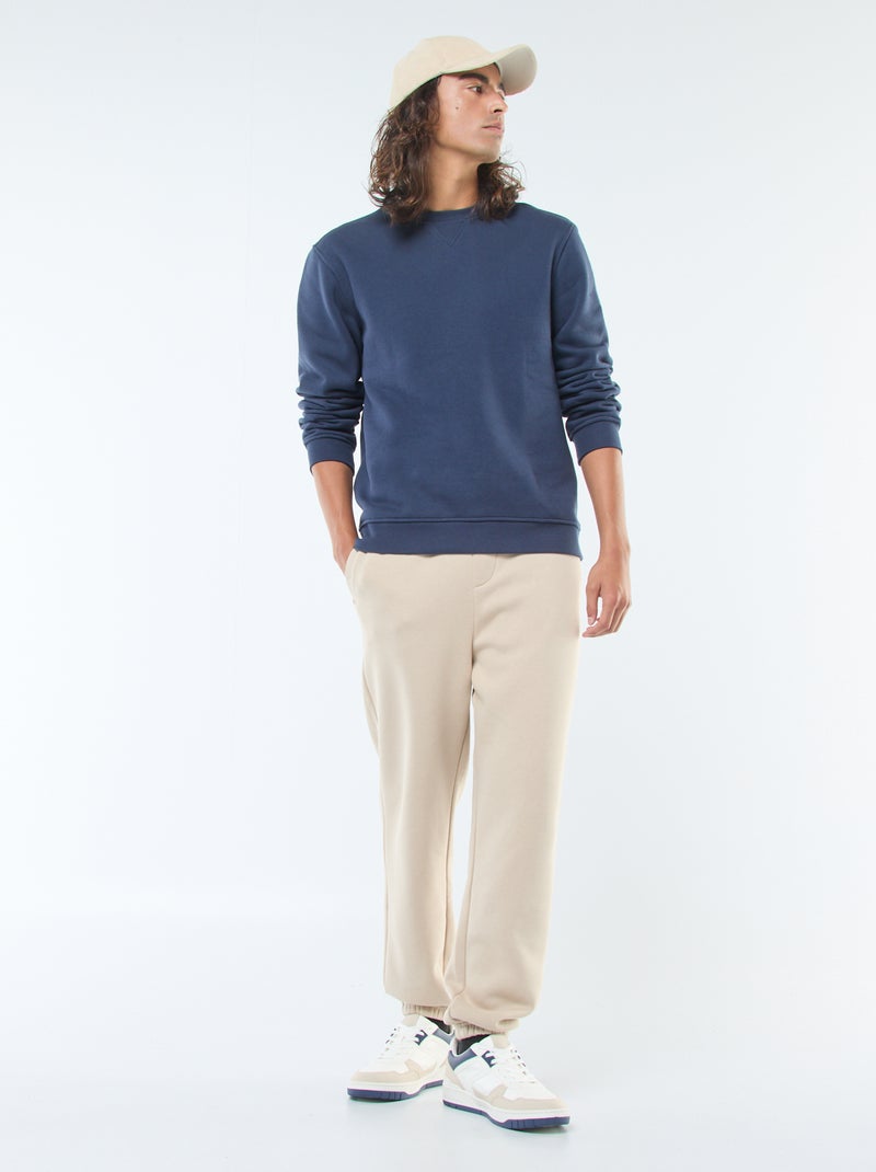 Sudadera lisa de cuello redondo en felpa perchada Azul - Kiabi