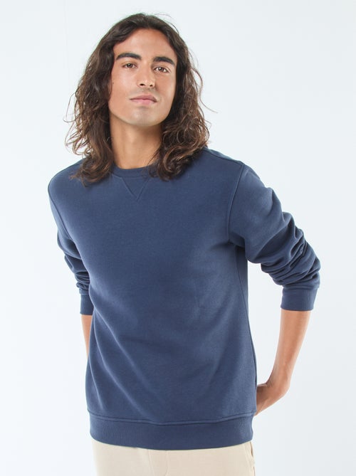 Sudadera lisa de cuello redondo en felpa perchada - Kiabi