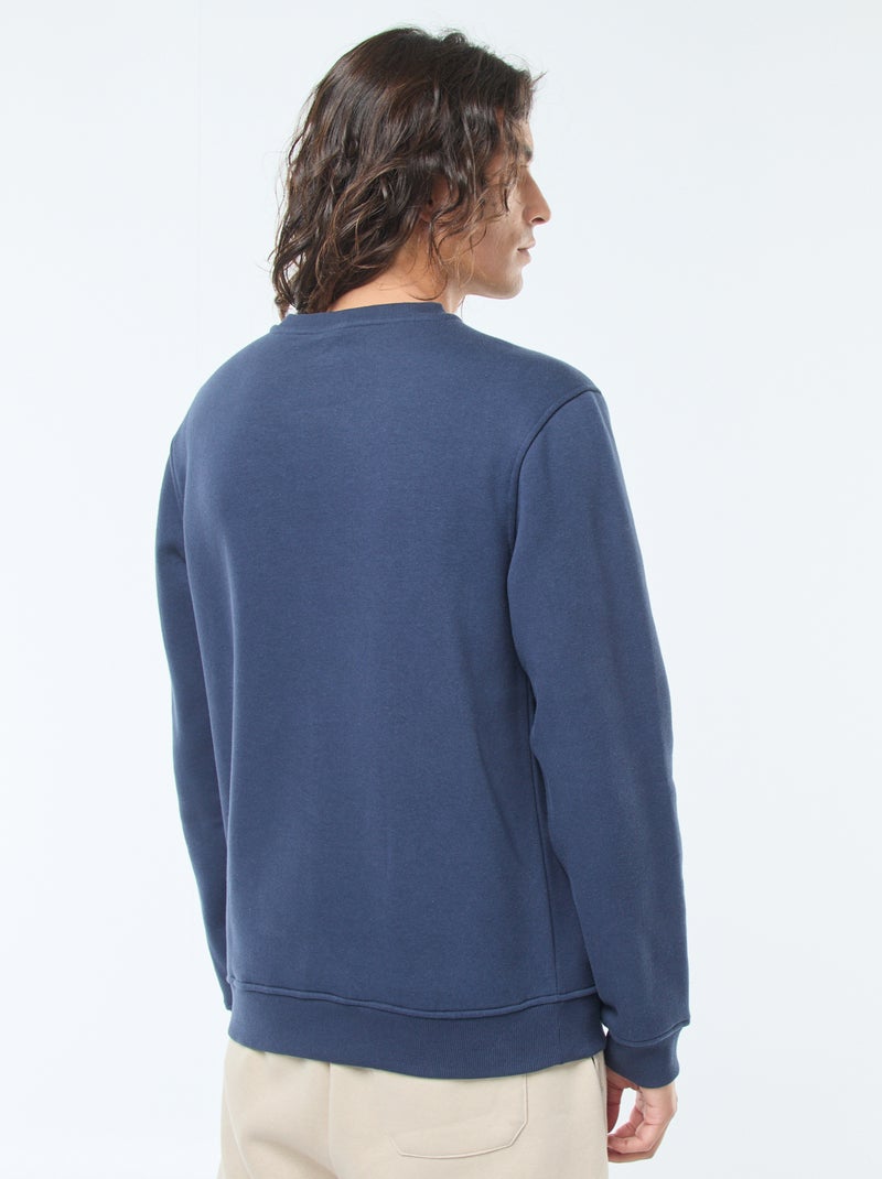 Sudadera lisa de cuello redondo en felpa perchada Azul - Kiabi