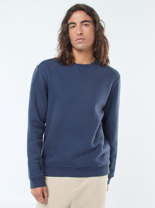 Sudadera lisa de cuello redondo en felpa perchada - Kiabi