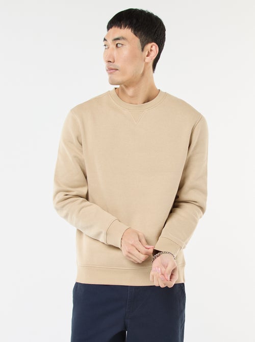 Sudadera lisa de cuello redondo en felpa perchada - Kiabi