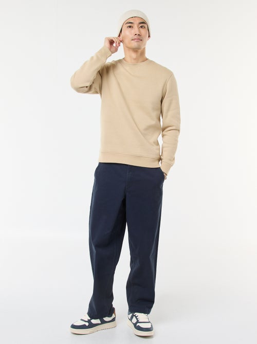 Sudadera lisa de cuello redondo en felpa perchada - Kiabi