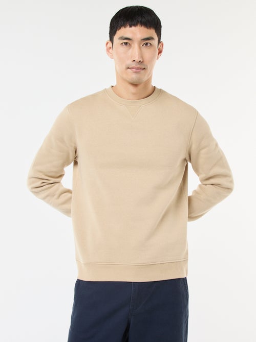 Sudadera lisa de cuello redondo en felpa perchada - Kiabi