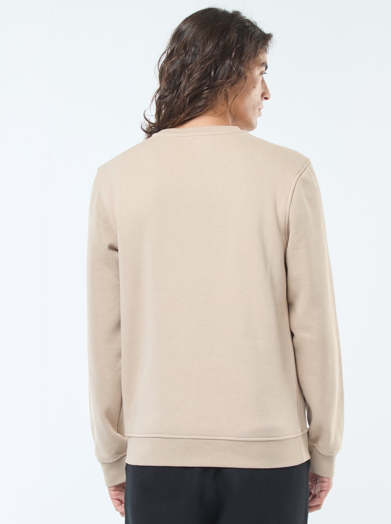 Sudadera lisa de cuello redondo en felpa perchada Beige - Kiabi