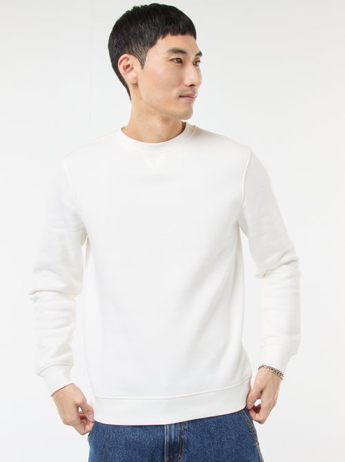 Sudadera lisa de cuello redondo en felpa perchada - Kiabi