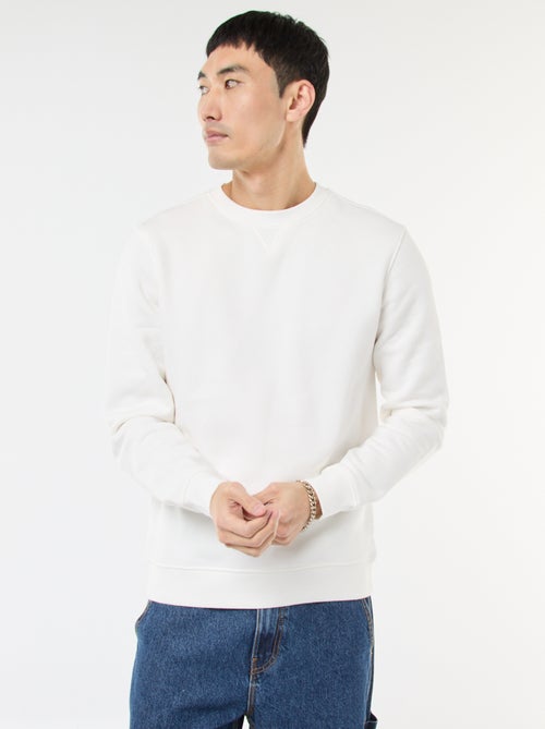 Sudadera lisa de cuello redondo en felpa perchada - Kiabi