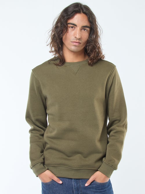 Sudadera lisa de cuello redondo en felpa perchada - Kiabi