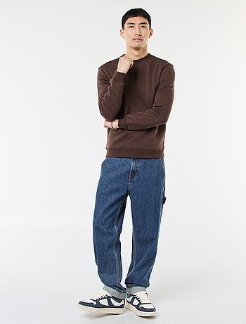 Sudadera lisa de cuello redondo en felpa perchada