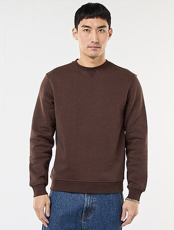 Sudadera lisa de cuello redondo en felpa perchada