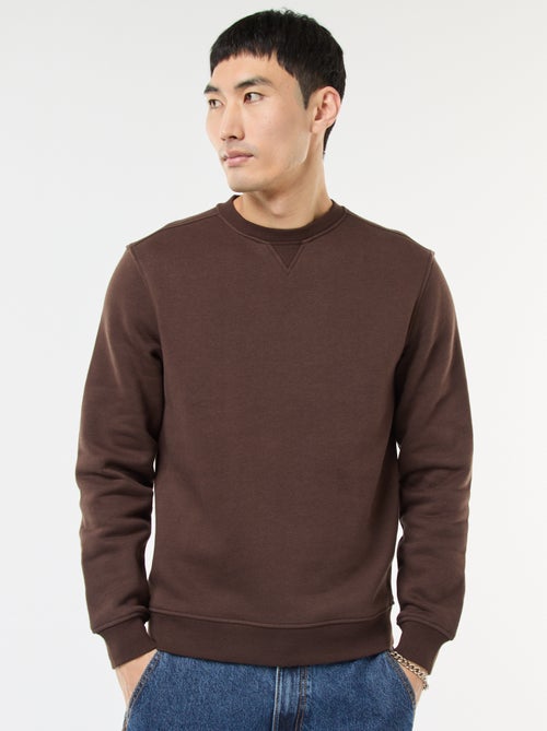 Sudadera lisa de cuello redondo en felpa perchada - Kiabi