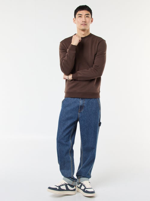 Sudadera lisa de cuello redondo en felpa perchada - Kiabi