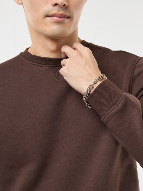 Sudadera lisa de cuello redondo en felpa perchada - Kiabi