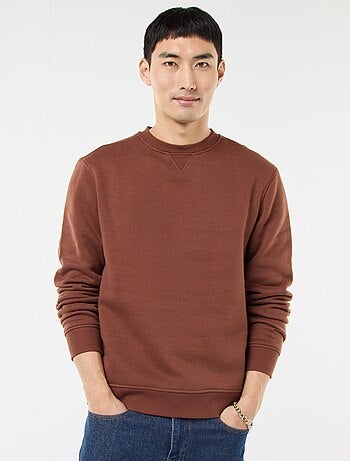 Sudadera lisa de cuello redondo en felpa perchada