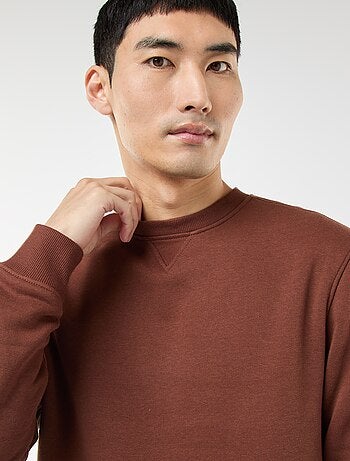 Sudadera lisa de cuello redondo en felpa perchada