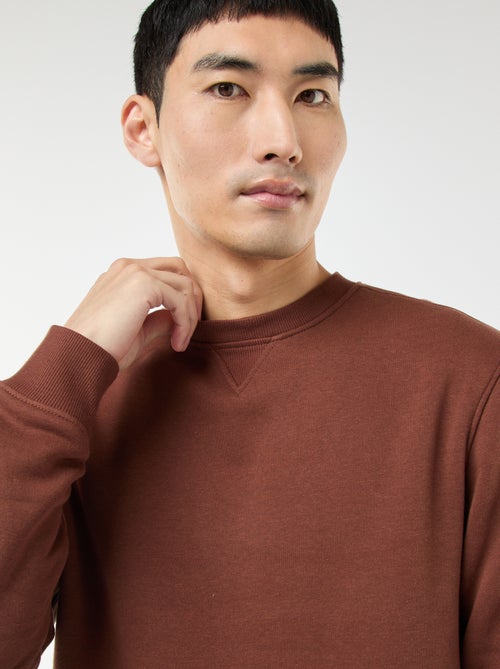 Sudadera lisa de cuello redondo en felpa perchada - Kiabi