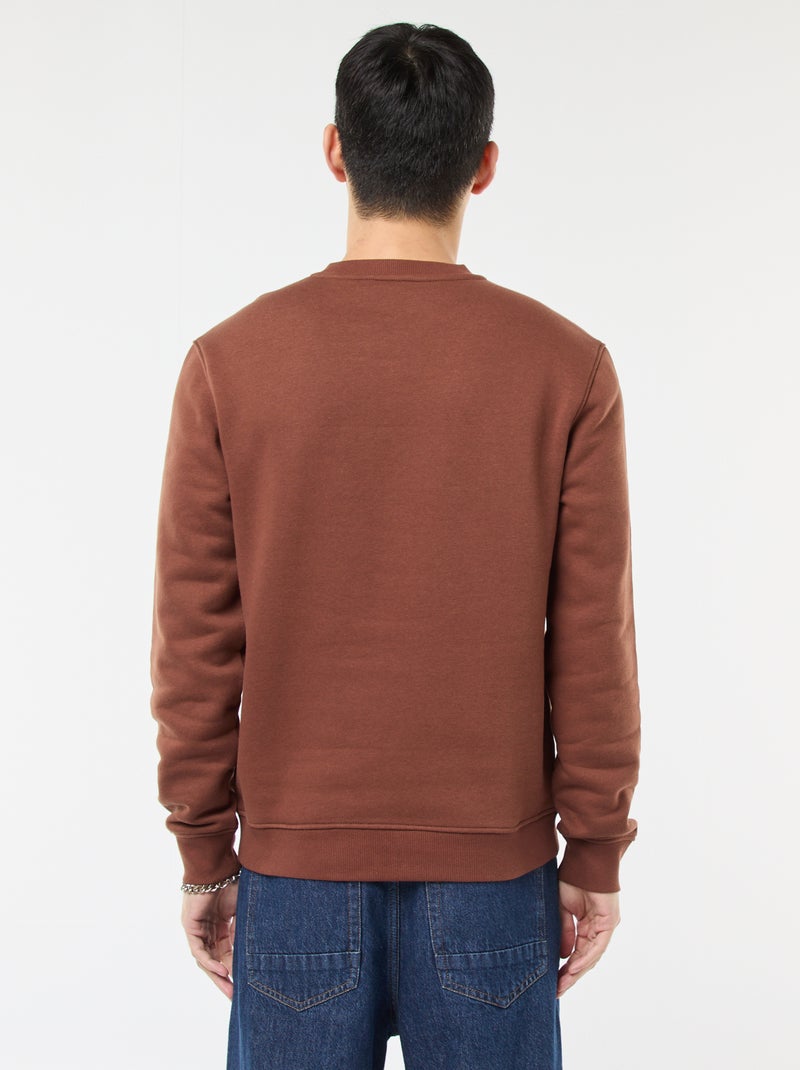 Sudadera lisa de cuello redondo en felpa perchada Marron - Kiabi