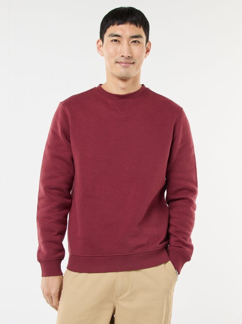 Sudadera lisa de cuello redondo en felpa perchada - Kiabi