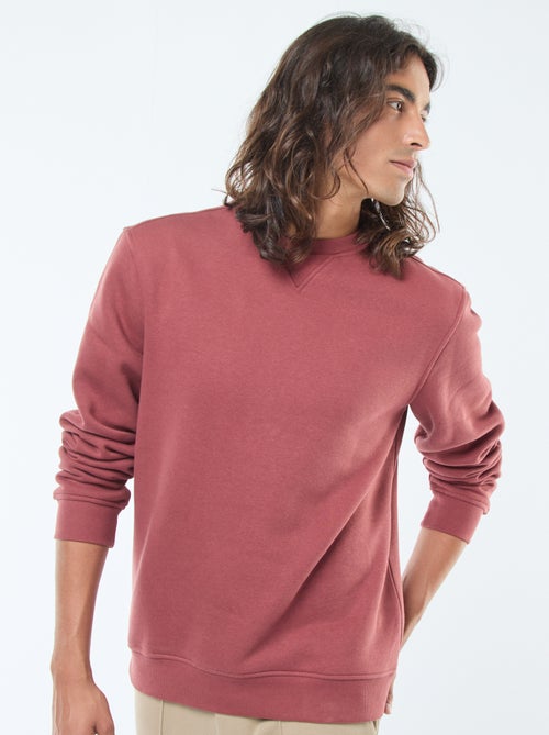 Sudadera lisa de cuello redondo en felpa perchada - Kiabi