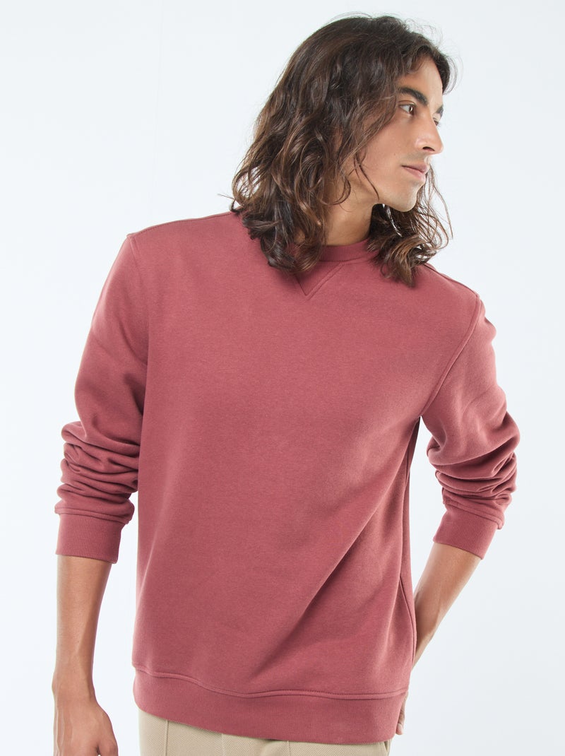 Sudadera lisa de cuello redondo en felpa perchada Rojo - Kiabi