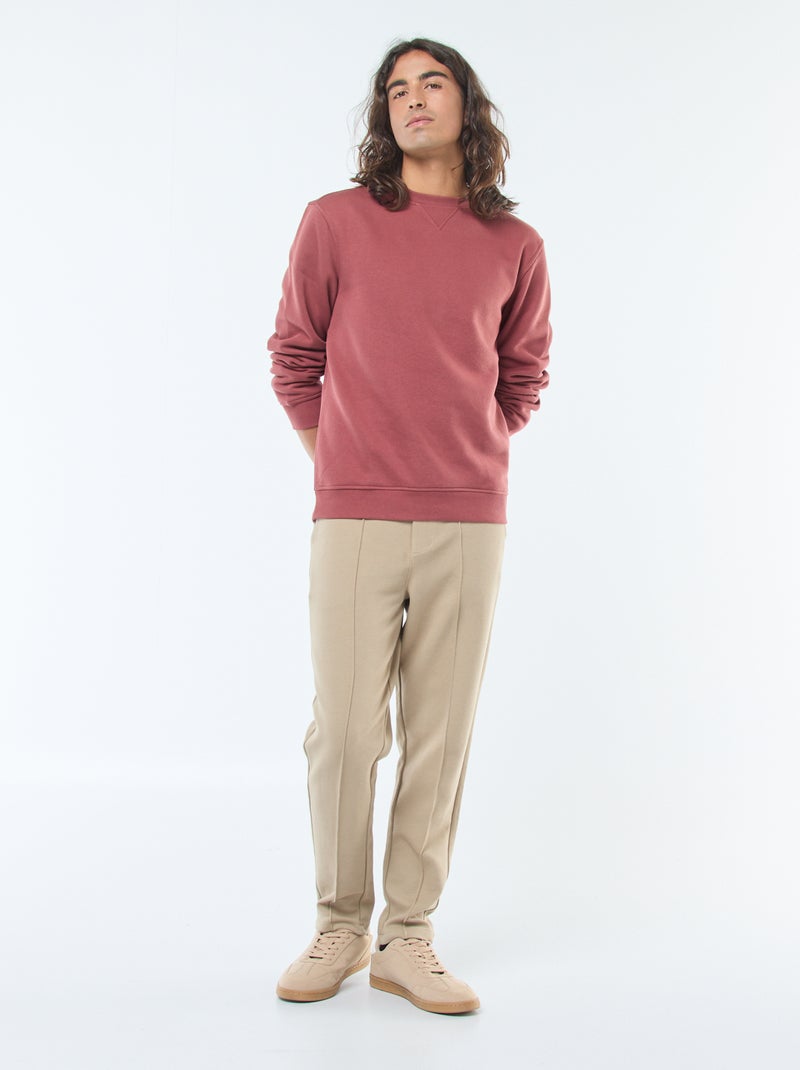 Sudadera lisa de cuello redondo en felpa perchada Rojo - Kiabi