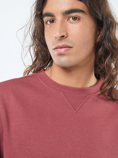 Sudadera lisa de cuello redondo en felpa perchada - Kiabi