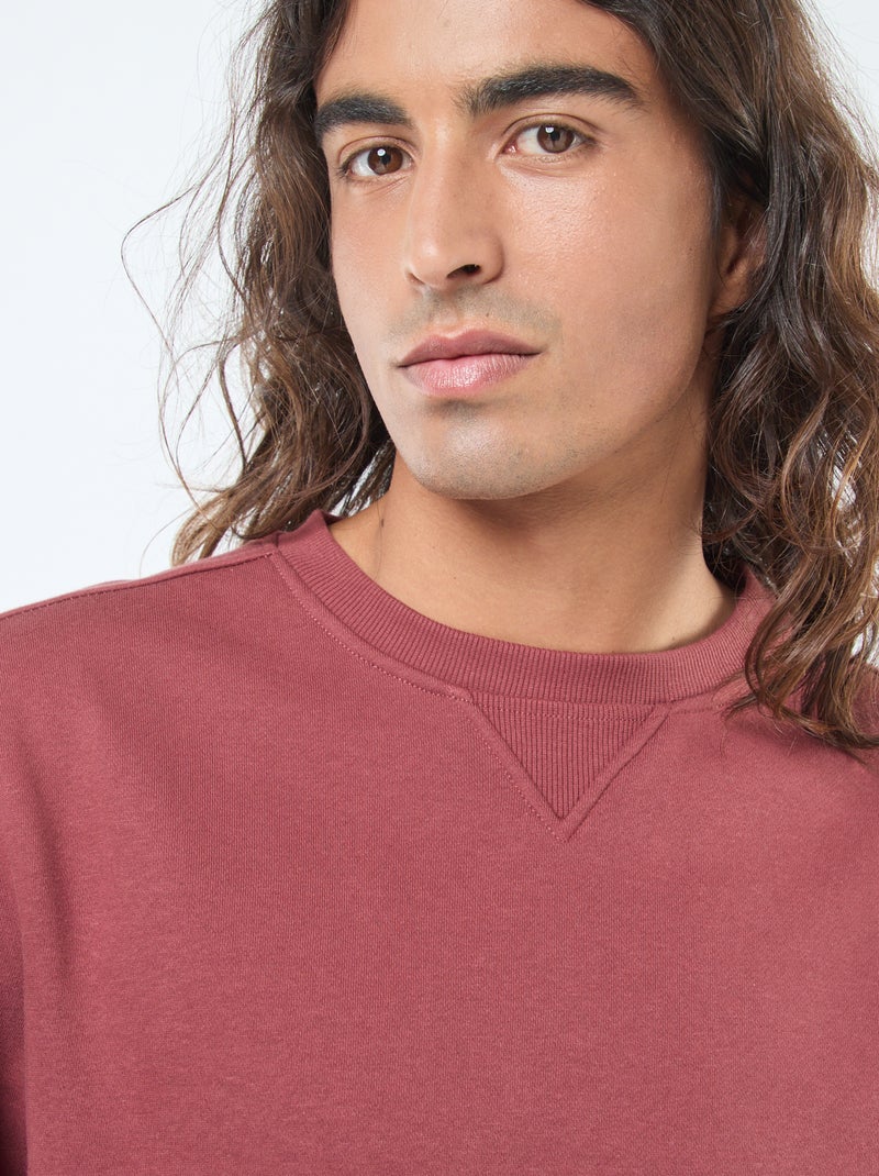 Sudadera lisa de cuello redondo en felpa perchada Rojo - Kiabi