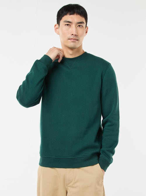 Sudadera lisa de cuello redondo en felpa perchada - Kiabi