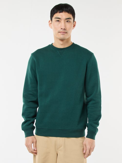 Sudadera lisa de cuello redondo en felpa perchada - Kiabi