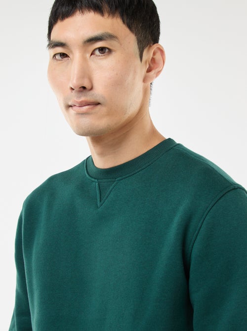 Sudadera lisa de cuello redondo en felpa perchada - Kiabi