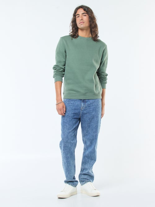 Sudadera lisa de cuello redondo en felpa perchada - Kiabi