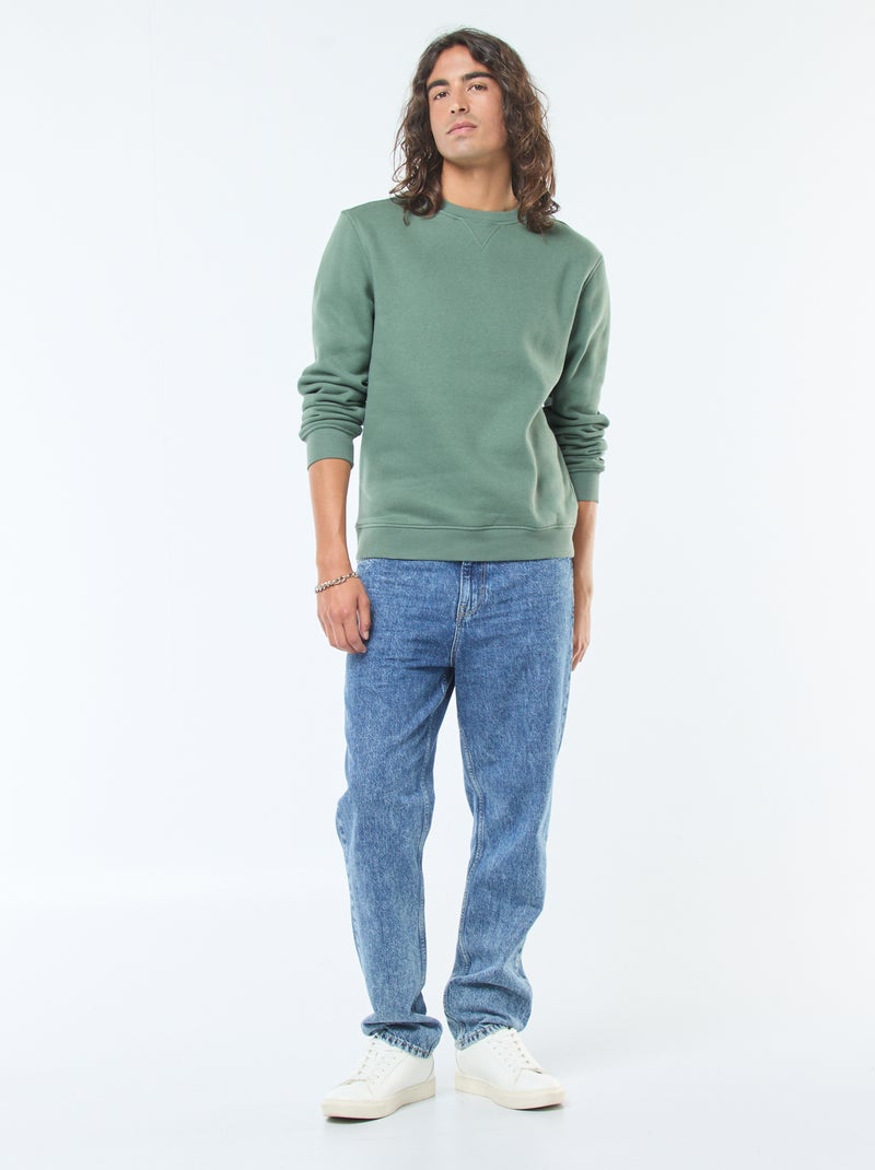 Sudadera lisa de cuello redondo en felpa perchada Verde - Kiabi