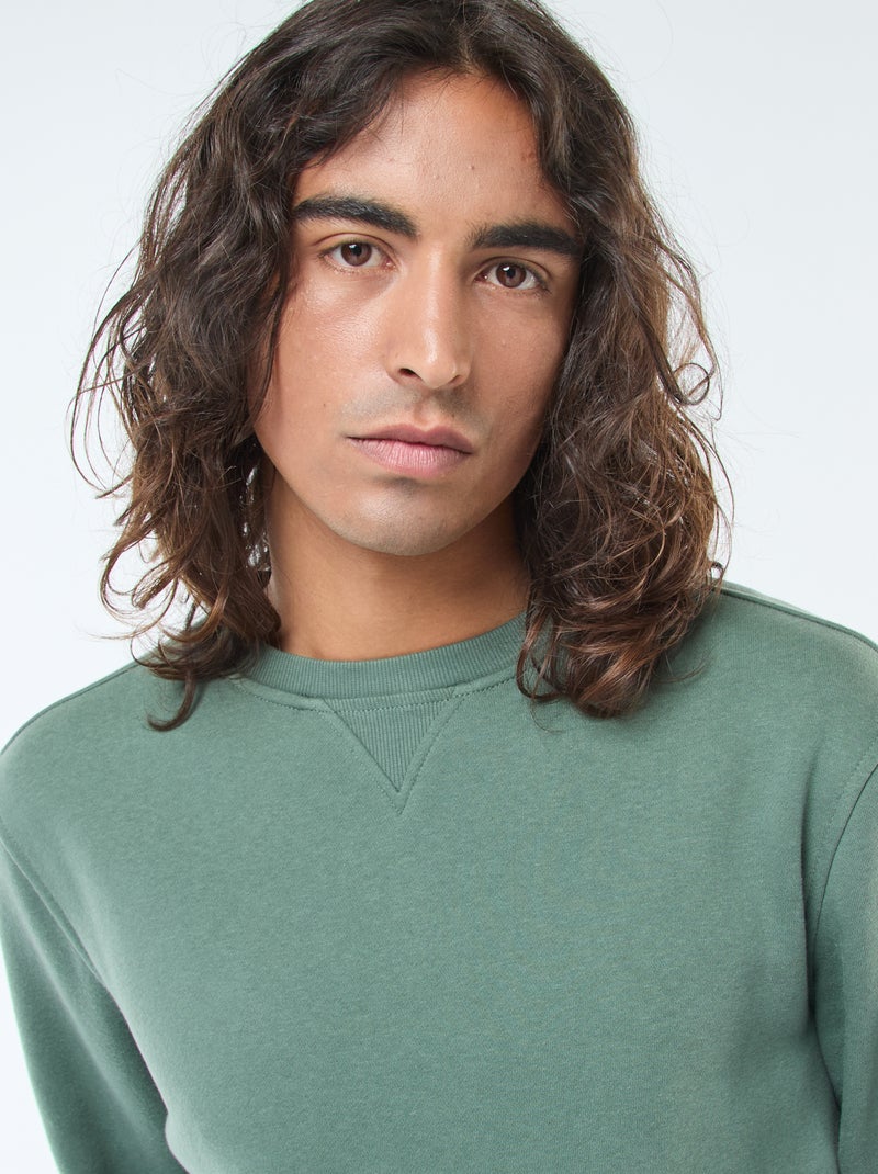 Sudadera lisa de cuello redondo en felpa perchada Verde - Kiabi