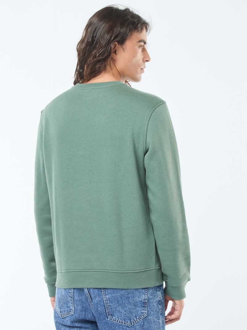 Sudadera lisa de cuello redondo en felpa perchada Verde - Kiabi
