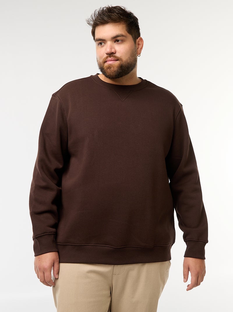 Sudadera lisa de cuello redondo Marron - Kiabi