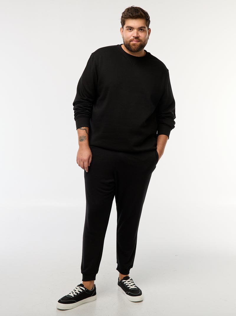 Sudadera lisa de cuello redondo Negro - Kiabi