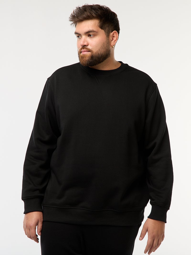 Sudadera lisa de cuello redondo Negro - Kiabi