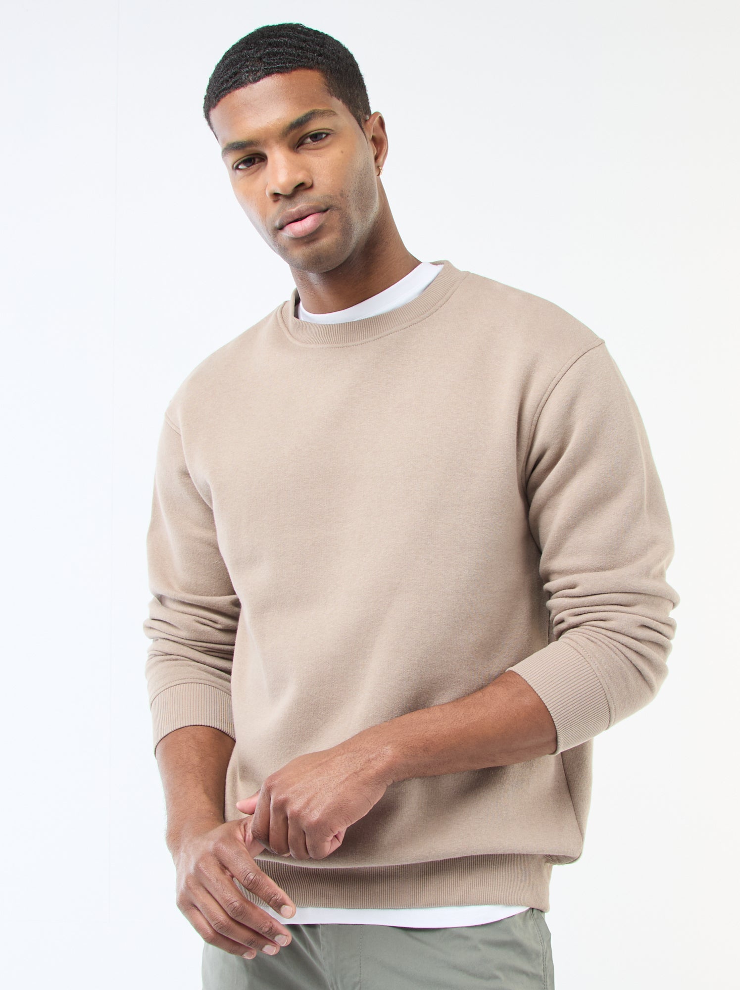 Sudadera lisa de felpa con cuello redondo