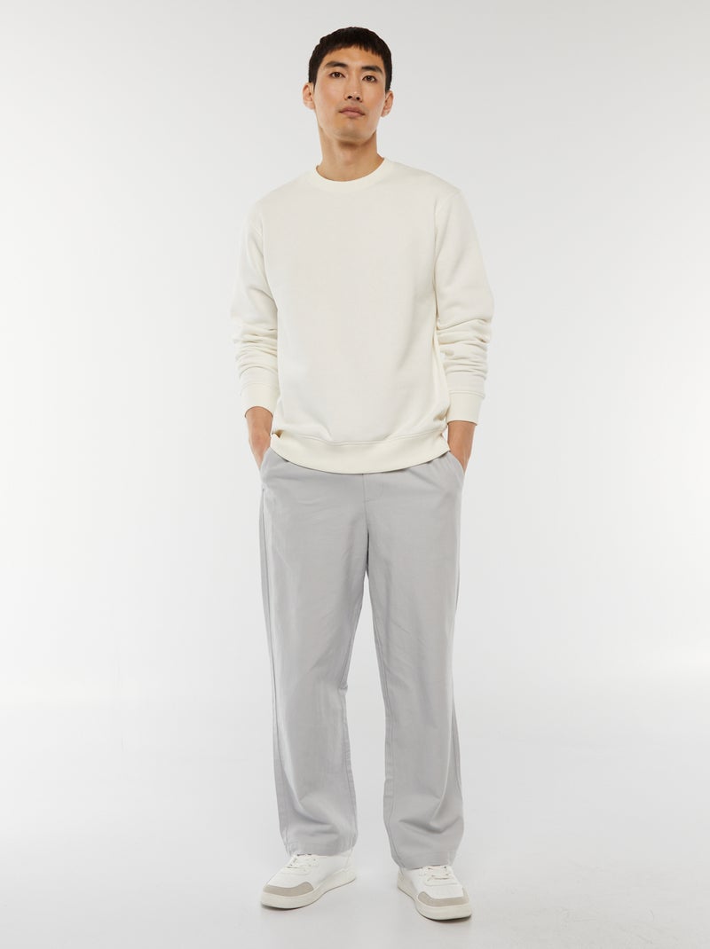 Sudadera lisa de felpa con cuello redondo Blanco - Kiabi