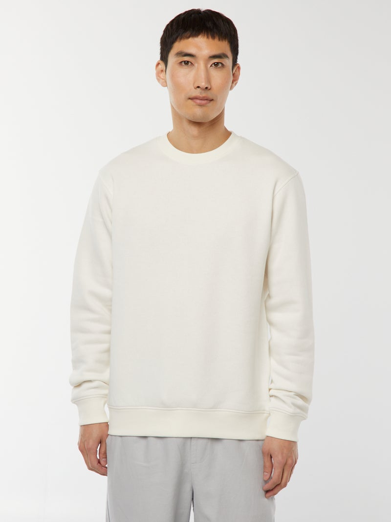 Sudadera lisa de felpa con cuello redondo Blanco - Kiabi