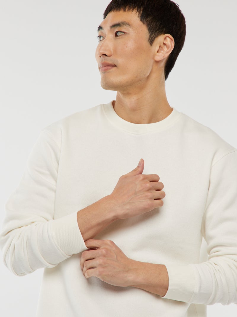 Sudadera lisa de felpa con cuello redondo Blanco - Kiabi