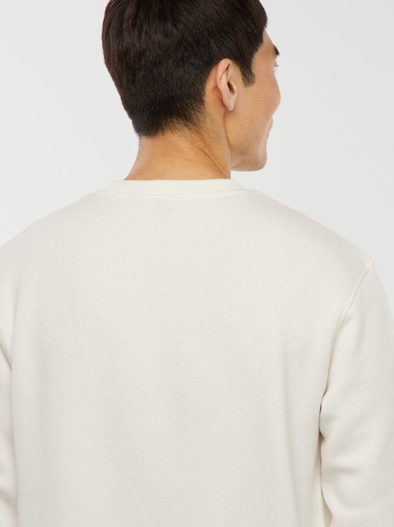 Sudadera lisa de felpa con cuello redondo Blanco - Kiabi