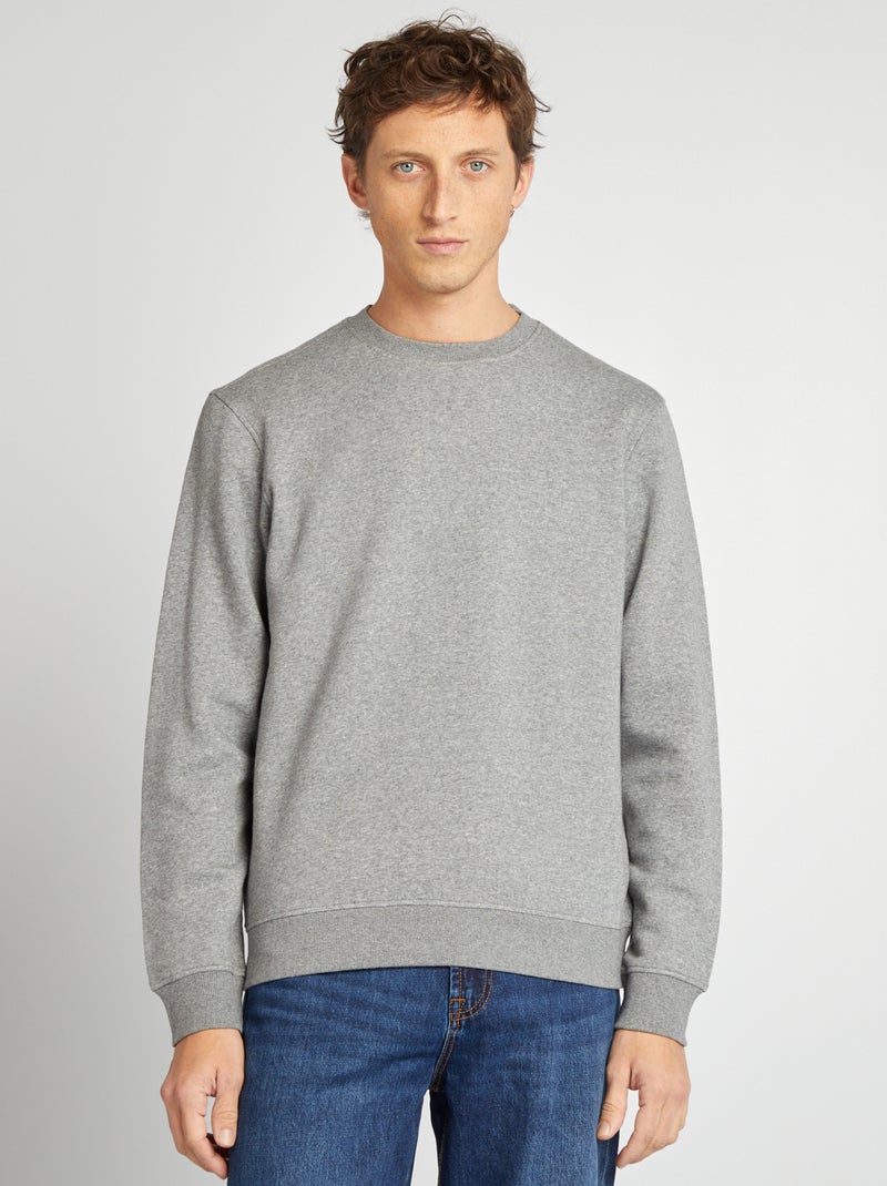 Sudadera lisa de felpa con cuello redondo GRIS - Kiabi