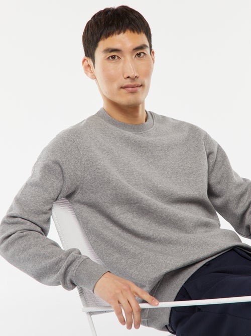 Sudadera lisa de felpa con cuello redondo - Kiabi