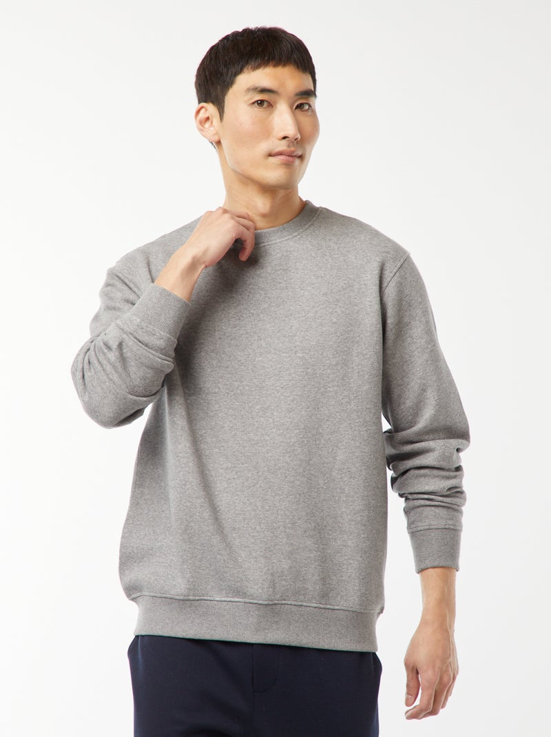 Sudadera lisa de felpa con cuello redondo Gris - Kiabi