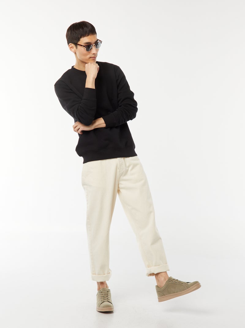 Sudadera lisa de felpa con cuello redondo negro - Kiabi